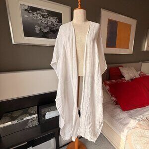 Cynthia Rowley White Linen Open Kimono Beach Cover Up Bohemian Boho Chic OS
